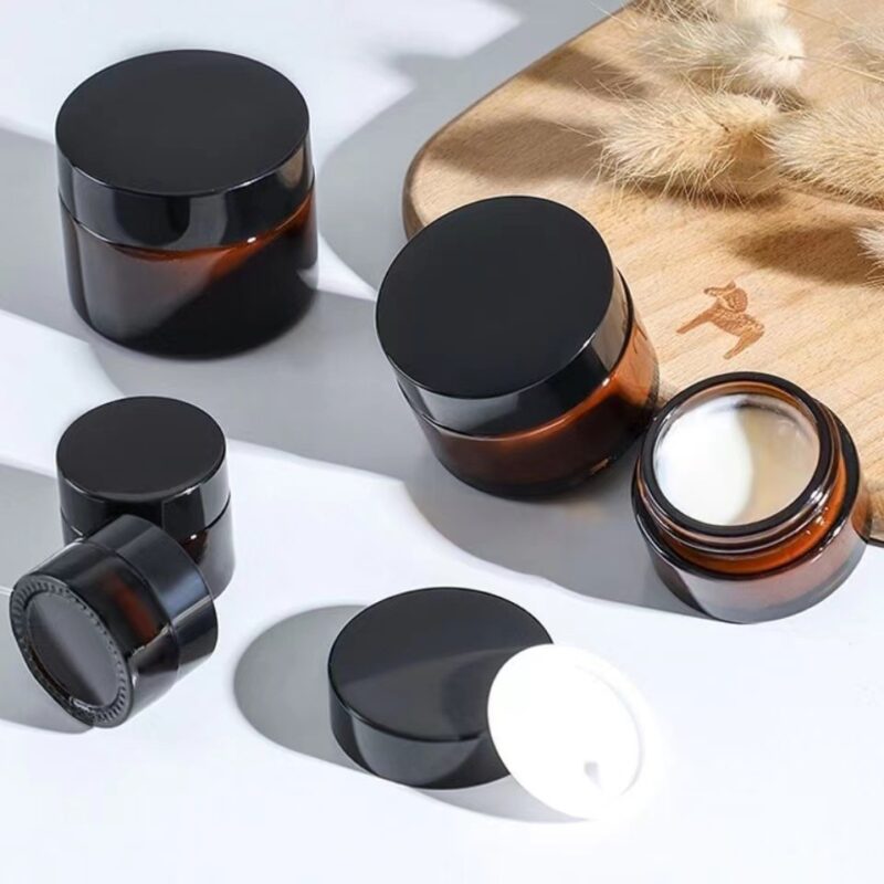 Brown Custom Design Black Lid Glass Jar - Image 2