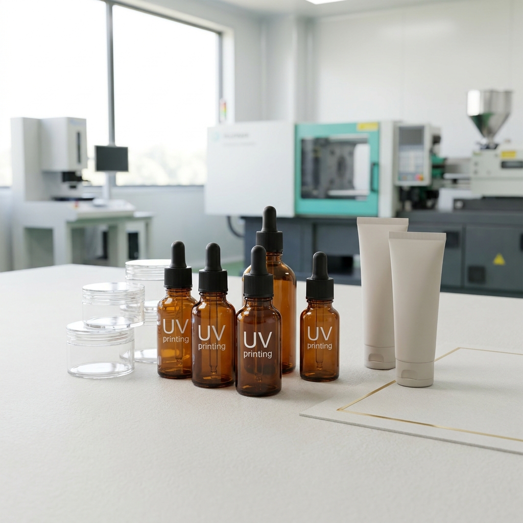 Amber glass cosmetic dropper bottles with custom white UV printing