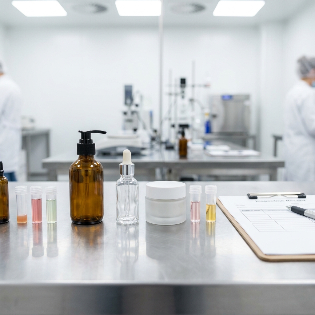 Complete filled container-closure systems prepared for cosmetic packaging compatibility testing