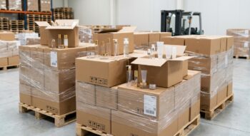 Cartons and pallets prepared for cosmetic packaging shipping