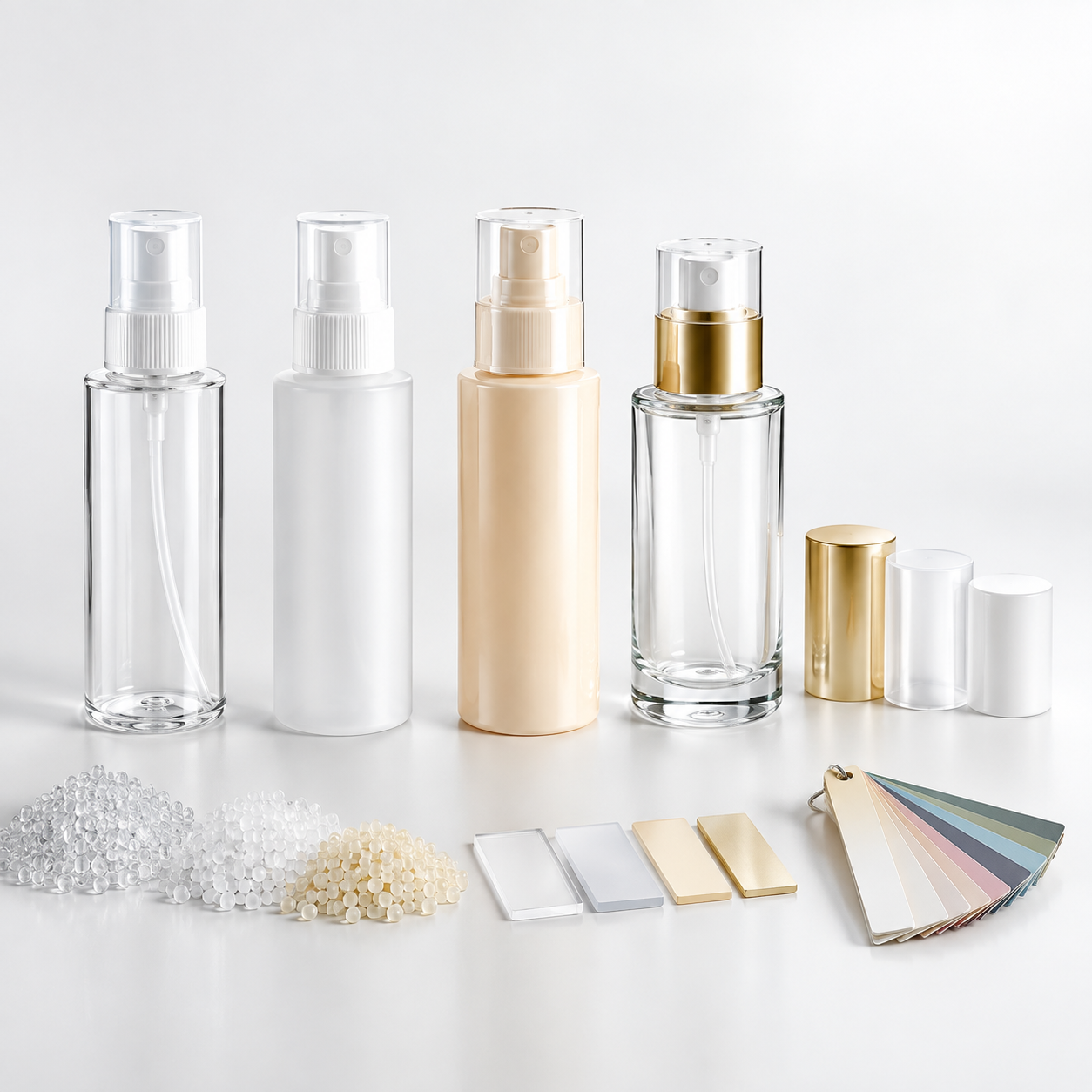 Clear, translucent, opaque and glass spray bottle material and color options