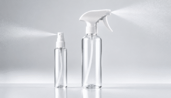 Fine mist spray bottle beside a trigger spray bottle for cosmetic packaging comparison