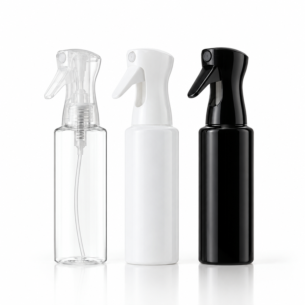 Hair fine mist water sprayer bottles in clear, white and black options