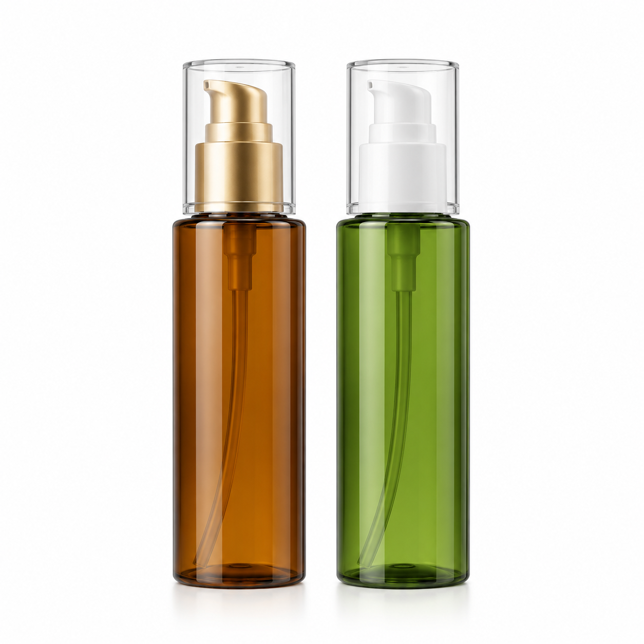 YBJ PET lotion bottle examples with pumps and protective caps