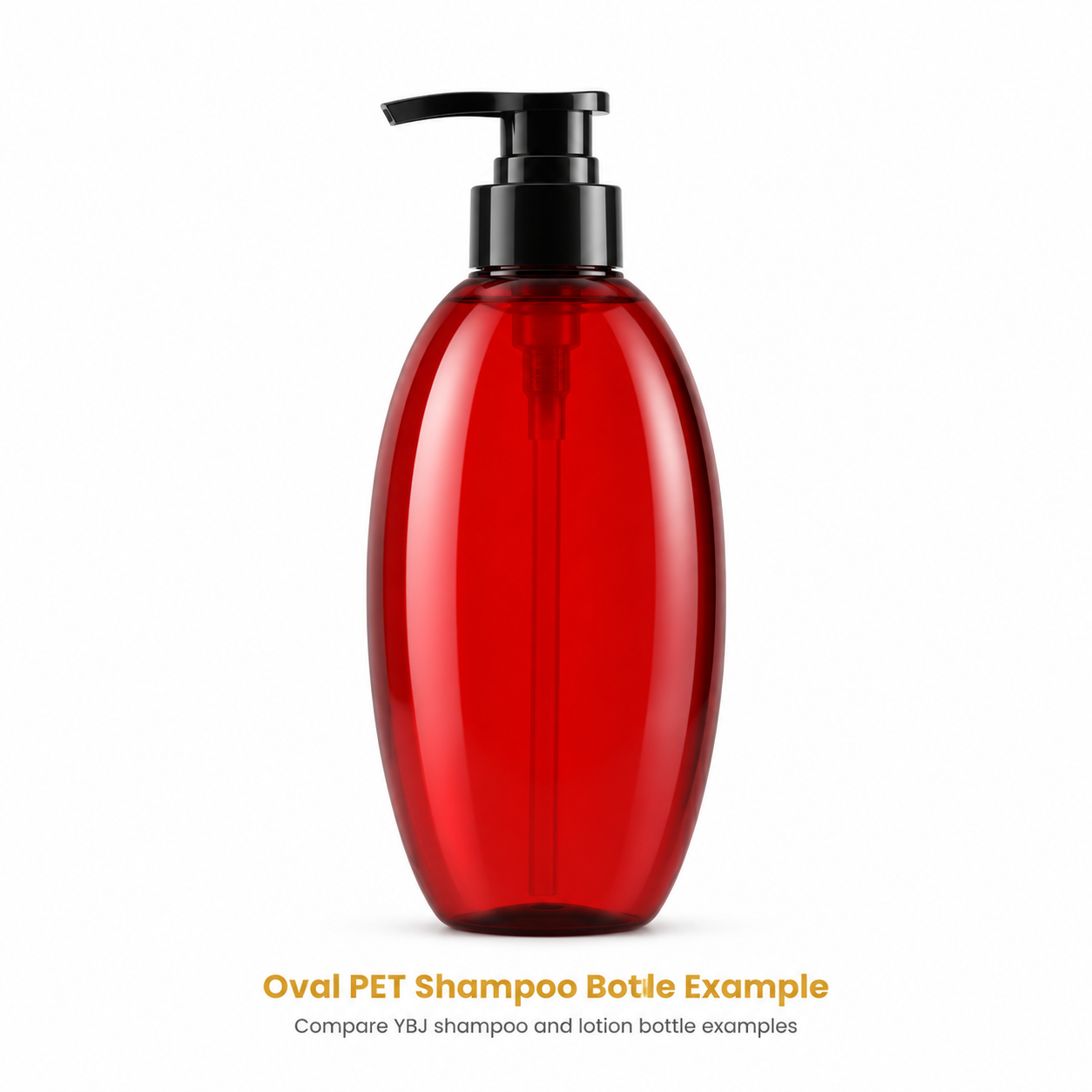 Oval PET shampoo bottle with pump for packaging sample review